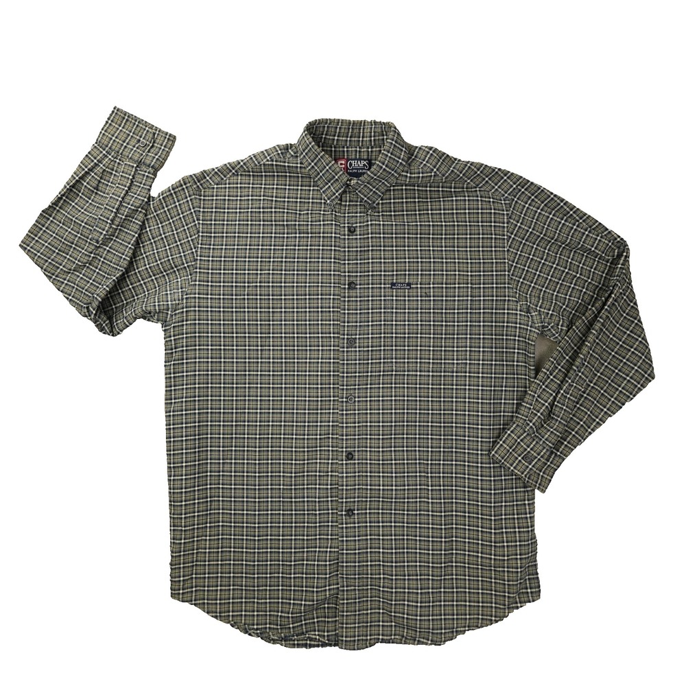 Chaps Ralph Lauren Button Up Shirt Men's Large Vintage 90s Blue Beige Plaid